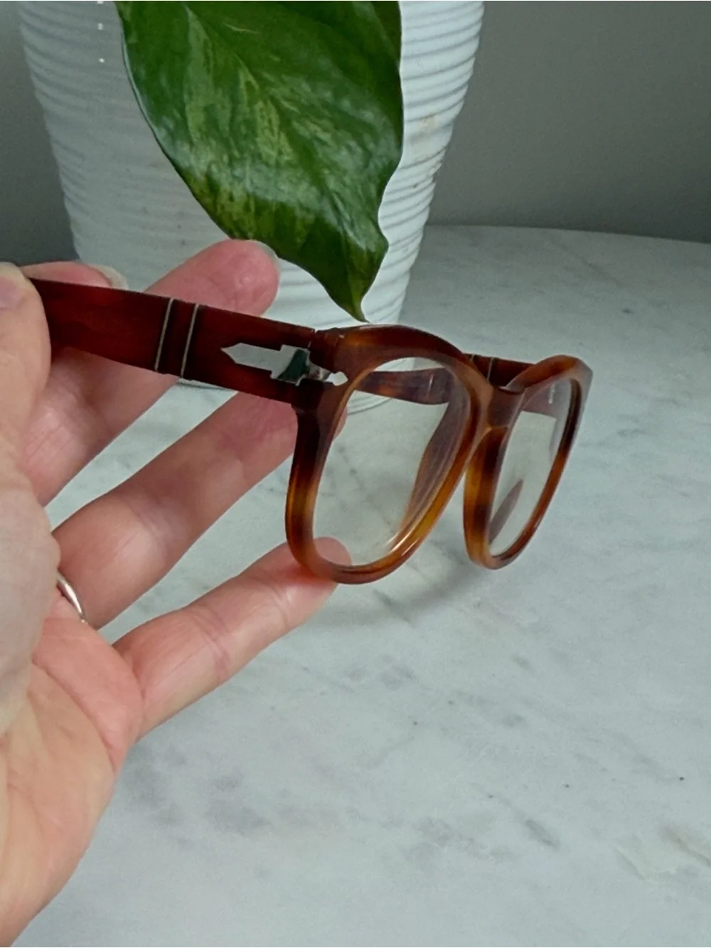 Persol Women's Amber Tortoiseshell Rectangle Glasses 3270-V 96 Terra di Siena